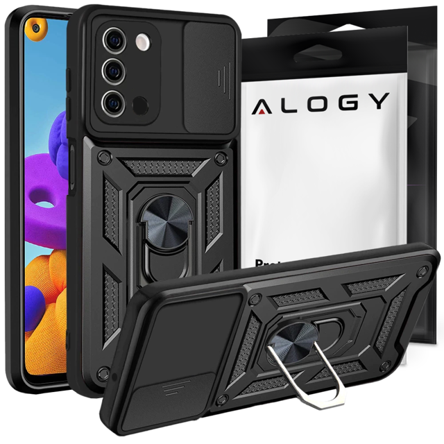 Alogy Etui na telefon z osłoną aparatu Camshield Stand Ring do Samsung Galaxy A03s 166mm czarne