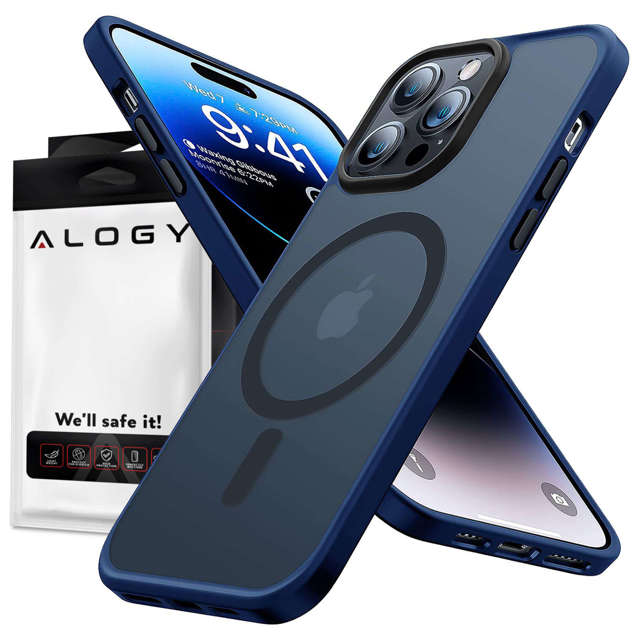 Alogy Etui ochronne do iPhone 14 Pro Max Ring Case obudowa na telefon do MagSafe Granatowe