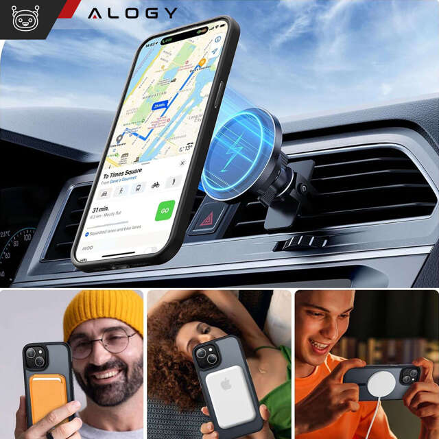 Alogy Etui ochronne do iPhone 15 Plus Ring Case obudowa na telefon do MagSafe Czarne