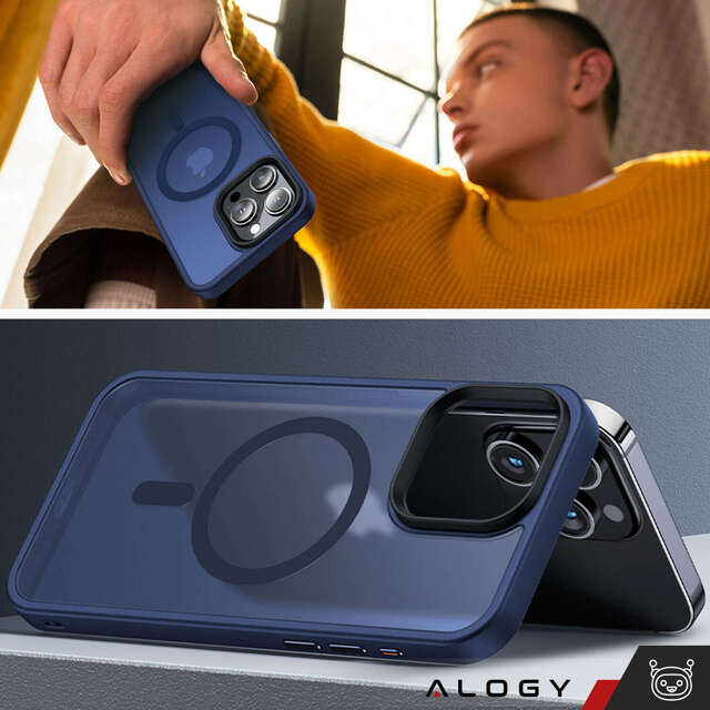 Alogy Etui ochronne do iPhone 15 Pro Max Ring Case obudowa na telefon do MagSafe Granatowe