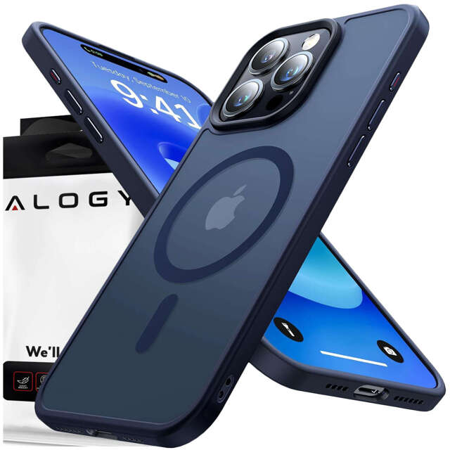 Alogy Etui ochronne do iPhone 15 Pro Max Ring Case obudowa na telefon do MagSafe Granatowe