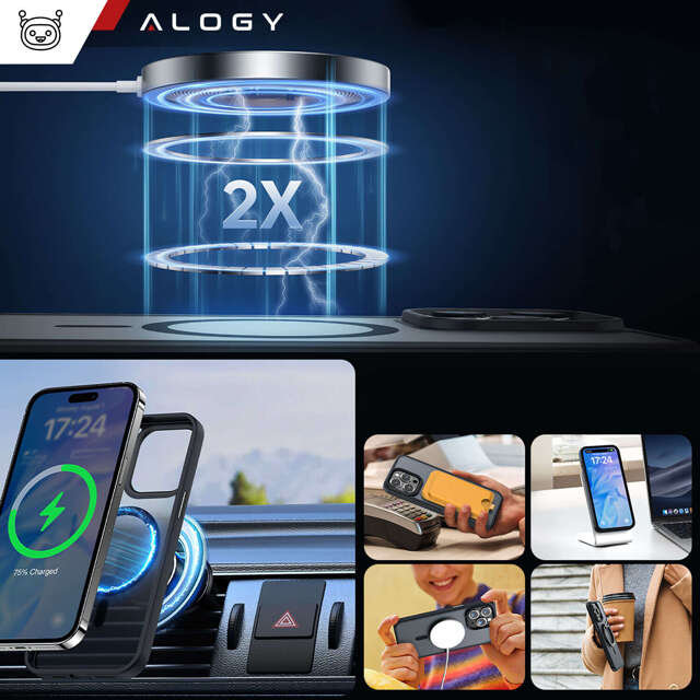 Alogy Etui ochronne do iPhone 15 Pro Ring Case obudowa na telefon do MagSafe Czarne