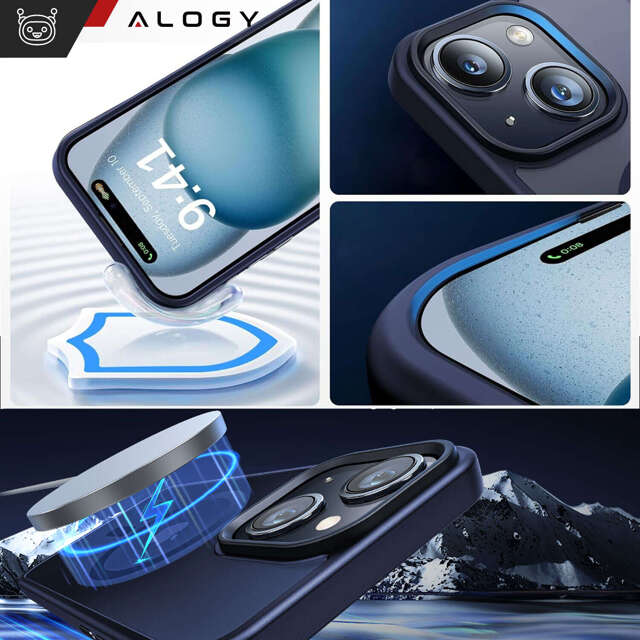 Alogy Etui ochronne do iPhone 15 Ring Case obudowa na telefon do MagSafe Granatowe