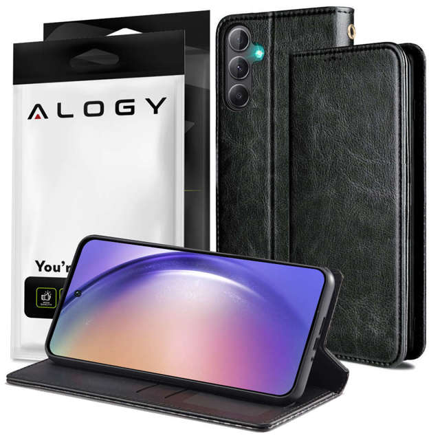 Alogy Etui ochronne z klapką skórzany portfel Wallet Case obudowa na telefon do Samsung Galaxy A34 Czarny