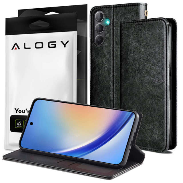 Alogy Etui ochronne z klapką skórzany portfel Wallet Case obudowa na telefon do Samsung Galaxy A54 Czarny