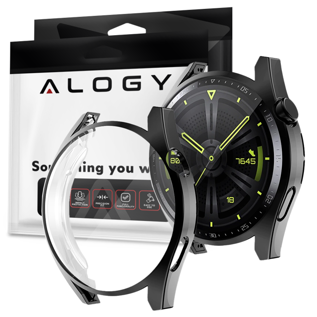 Alogy Etui silikonowe na zegarek z folią ochronną do Huawei Watch GT 3 42mm Czarne