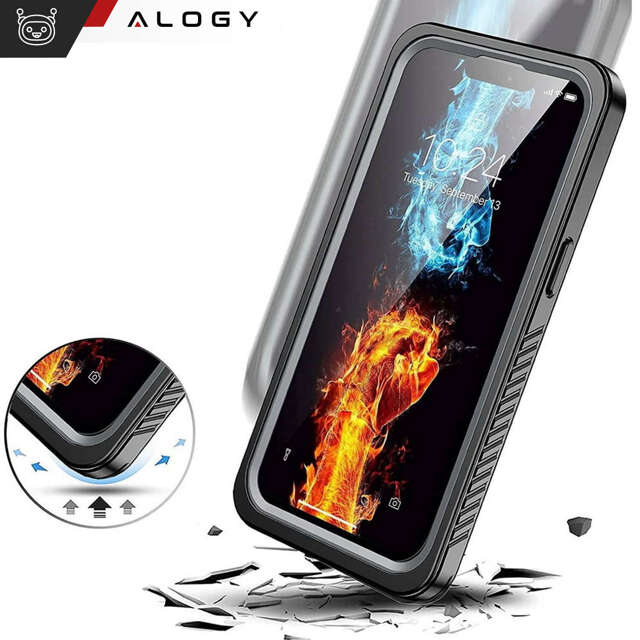 Alogy Etui wodoodporne do Apple iPhone 13 360 Pancerne Armor IP68 ze smyczką Czarne