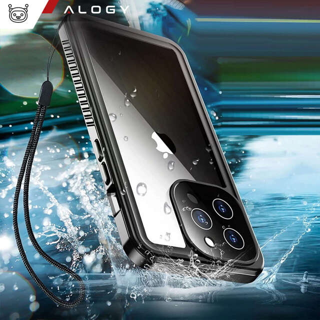 Alogy Etui wodoodporne do Apple iPhone 13 Pro Max 360 Pancerne Armor IP68 ze smyczką Czarne