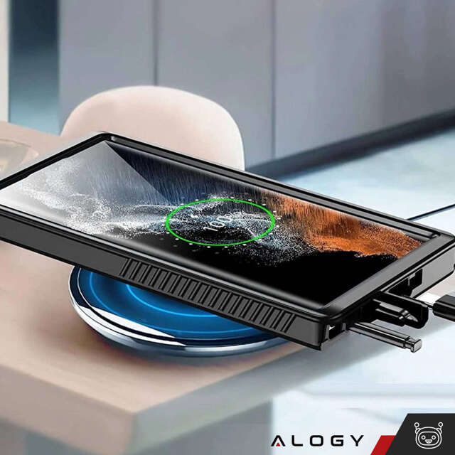 Alogy Etui wodoodporne do Samsung Galaxy S22 Ultra 360 Pancerne Armor IP68 ze smyczką Czarne