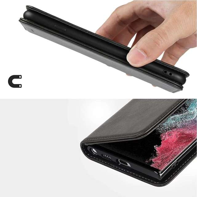 Alogy Etui z klapką portfel Forwenw skórzane do Samsung Galaxy S22 Ultra Czarne