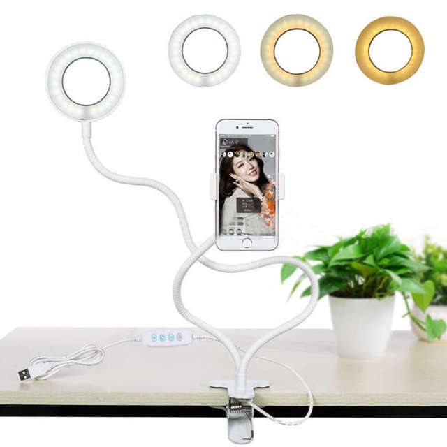Alogy Fotograficzna Lampa pierścieniowa LED do selfie uchwyt na telefon Biały