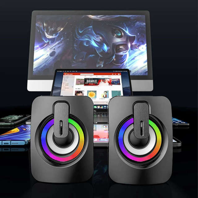 Alogy Głośniki USB 2.0 Mini komputerowe Stereo Wired Speakers HIFI RGB Czarne