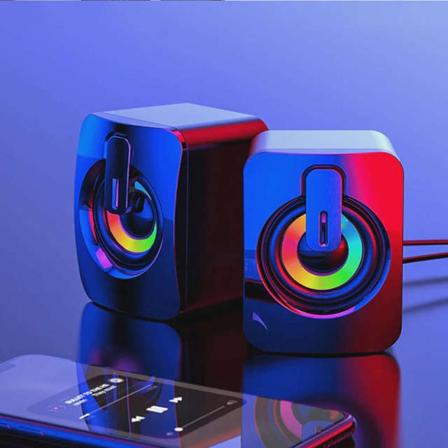 Alogy Głośniki USB 2.0 Mini komputerowe Stereo Wired Speakers HIFI RGB Czarne