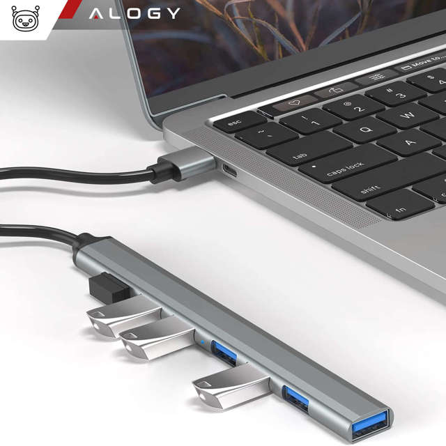 Alogy HUB USB na 7 portów USB 3.0 5GB/s Adapter rozdzielacz portów rozdzielnik Szary