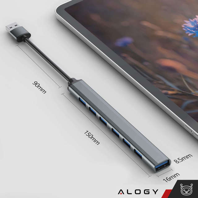 Alogy HUB USB na 7 portów USB 3.0 5GB/s Adapter rozdzielacz portów rozdzielnik Szary