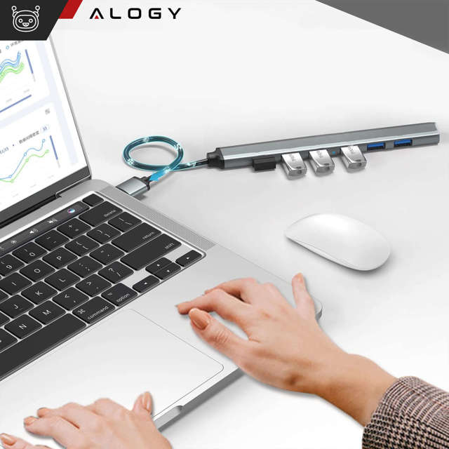 Alogy HUB USB na 7 portów USB 3.0 5GB/s Adapter rozdzielacz portów rozdzielnik Szary