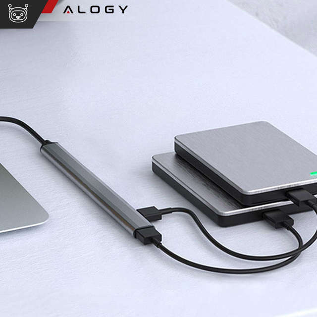 Alogy HUB USB na 7 portów USB 3.0 5GB/s Adapter rozdzielacz portów rozdzielnik Szary