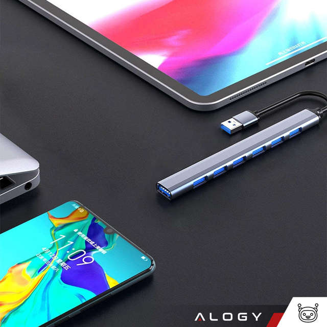 Alogy HUB USB na 7 portów USB 3.0 5GB/s Adapter rozdzielacz portów rozdzielnik Szary