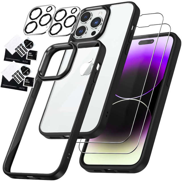 Alogy Hybrid Case Etui pancerne + 2x Szkło na ekran + 2x obiektyw do Apple iPhone 14 Pro Max Zestaw 5w1