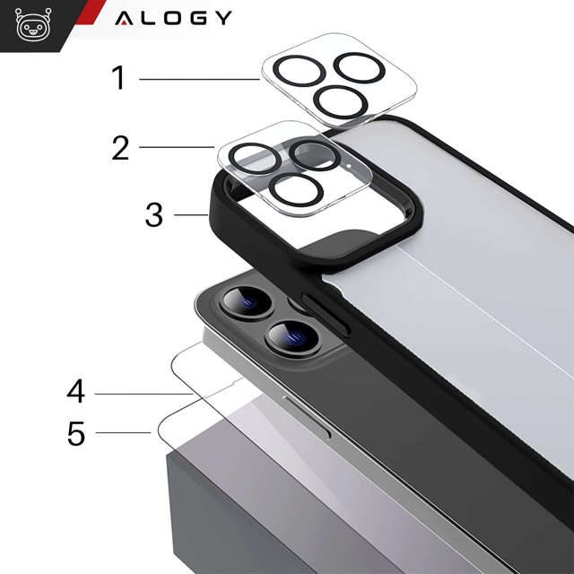 Alogy Hybrid Case Etui pancerne + 2x Szkło na ekran + 2x obiektyw do Apple iPhone 14 Pro Max Zestaw 5w1