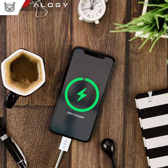 Alogy Kabel USB-C typ C mocny szybki 60W PD 1M do iPhone 15/Pro/Max iPad MacBook nylonowy przewód Biały