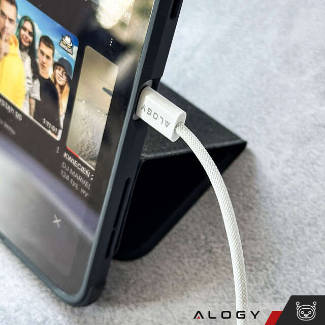 Alogy Kabel USB-C typ C mocny szybki 60W PD 1M do iPhone 15/Pro/Max iPad MacBook nylonowy przewód Biały