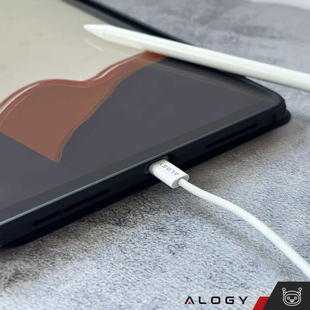 Alogy Kabel USB-C typ C mocny szybki 60W PD 1M do iPhone 15/Pro/Max iPad MacBook nylonowy przewód Biały