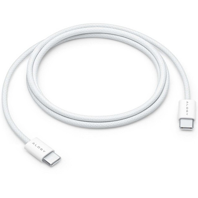 Alogy Kabel USB-C typ C mocny szybki 60W PD 1M do iPhone 15/Pro/Max iPad MacBook nylonowy przewód Biały