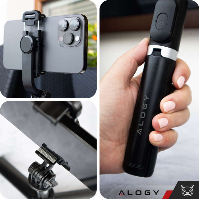 Alogy Kijek Selfie Stick uchwyt do telefonu zdjęć statyw Tripod 103 cm + Pilot Bluetooth Czarny