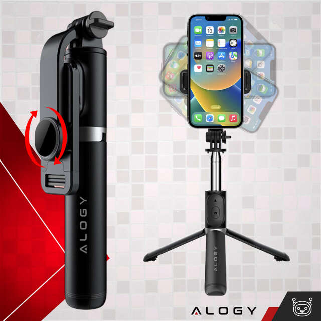 Alogy Kijek Selfie Stick uchwyt do telefonu zdjęć statyw Tripod 103 cm + Pilot Bluetooth Czarny