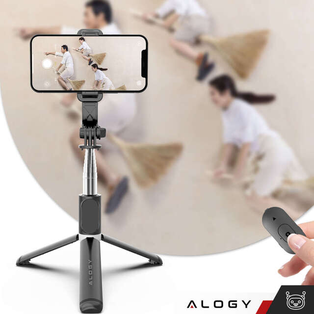 Alogy Kijek Selfie Stick uchwyt do telefonu zdjęć statyw Tripod 103 cm + Pilot Bluetooth Czarny