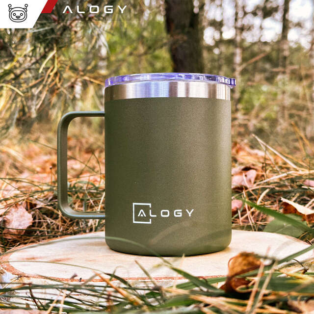 Alogy Kubek termiczny z uchwytem Thermal Mug otwierana pokrywka stalowy zimno i ciepło Zielony