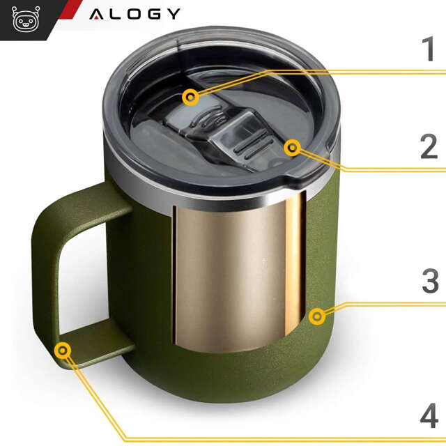 Alogy Kubek termiczny z uchwytem Thermal Mug otwierana pokrywka stalowy zimno i ciepło Zielony