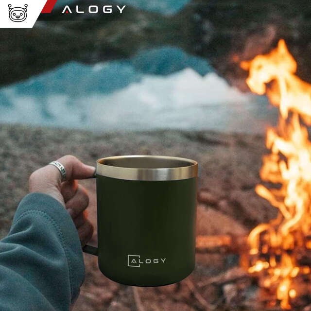 Alogy Kubek termiczny z uchwytem Thermal Mug otwierana pokrywka stalowy zimno i ciepło Zielony