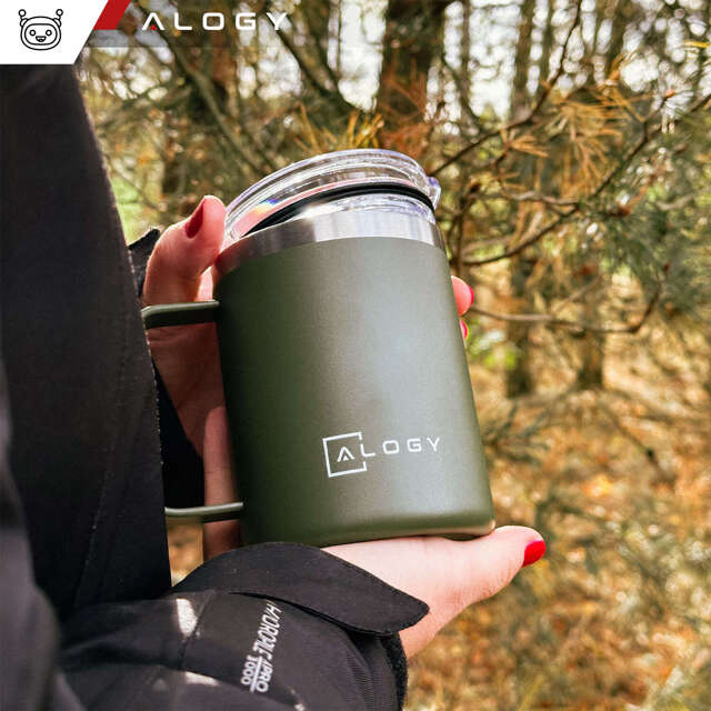 Alogy Kubek termiczny z uchwytem Thermal Mug otwierana pokrywka stalowy zimno i ciepło Zielony