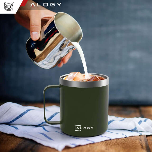 Alogy Kubek termiczny z uchwytem Thermal Mug otwierana pokrywka stalowy zimno i ciepło Zielony