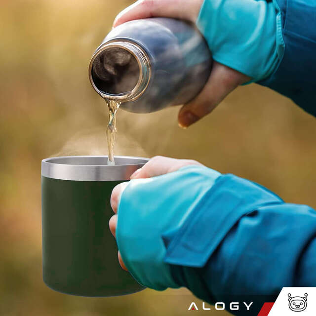 Alogy Kubek termiczny z uchwytem Thermal Mug otwierana pokrywka stalowy zimno i ciepło Zielony