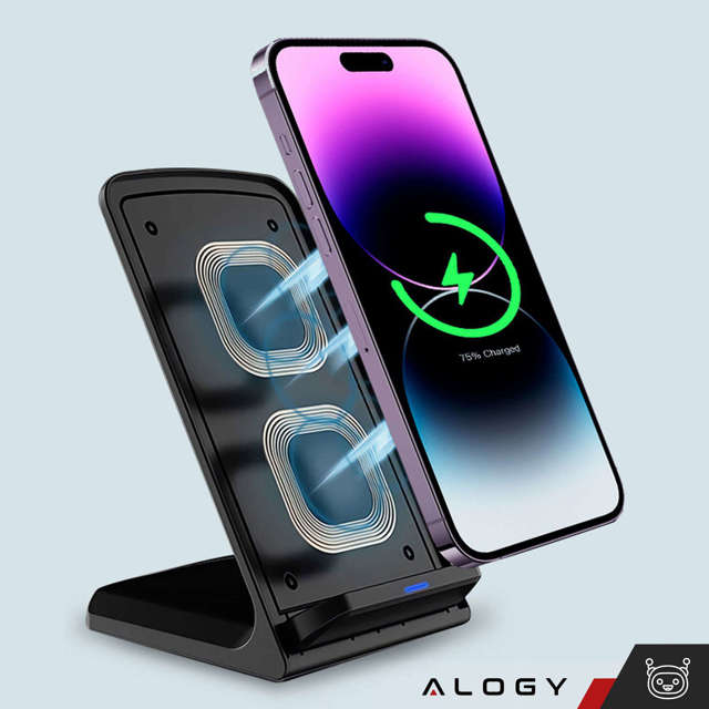 Alogy Ładowarka indukcyjna Qi Stand Charger uchwyt na telefon stojak z ładowaniem 15W Czarna