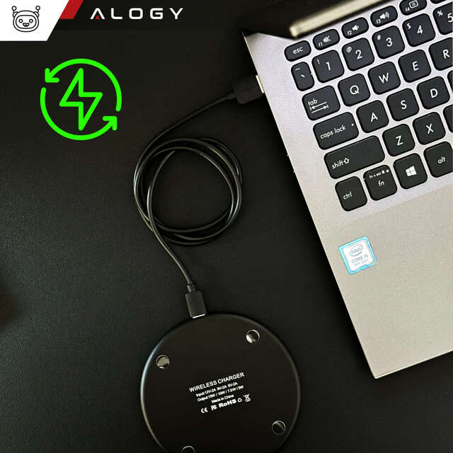 Alogy Ładowarka indukcyjna okrągła Qi LED Charger 15W bezprzewodowa + kabel USB-C Czarny