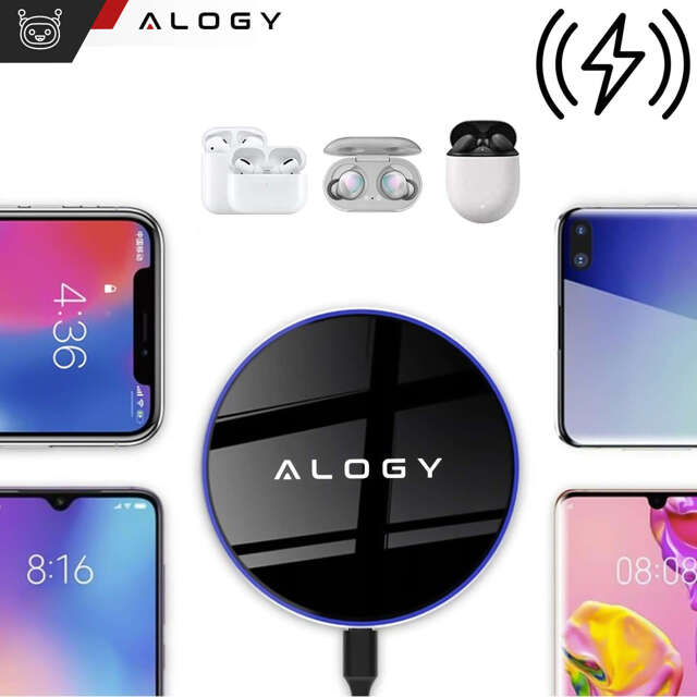 Alogy Ładowarka indukcyjna okrągła Qi LED Charger 15W bezprzewodowa + kabel USB-C Czarny