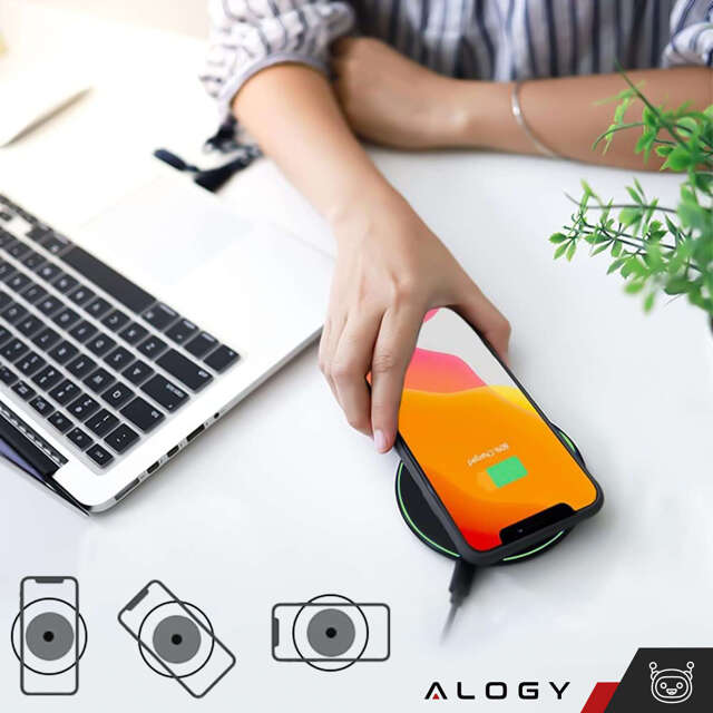 Alogy Ładowarka indukcyjna okrągła Qi LED Charger 15W bezprzewodowa + kabel USB-C Czarny