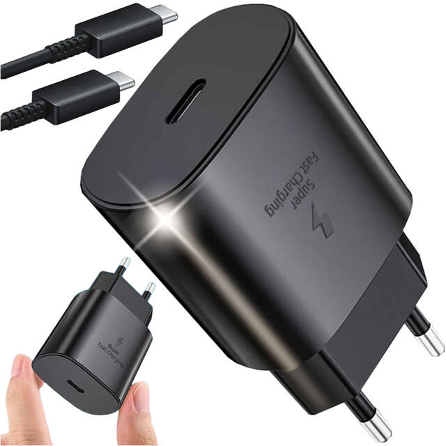 Alogy Ładowarka sieciowa USB-C Premium Wall Charger 25W + Kabel  2x Type-C 100cm do Samsung 