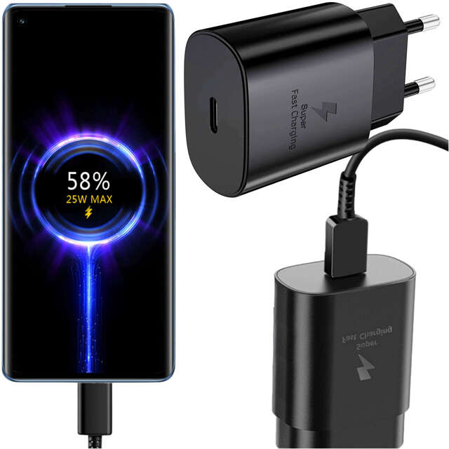 Alogy Ładowarka sieciowa USB-C Premium Wall Charger 25W + Kabel  2x Type-C 100cm do Samsung 