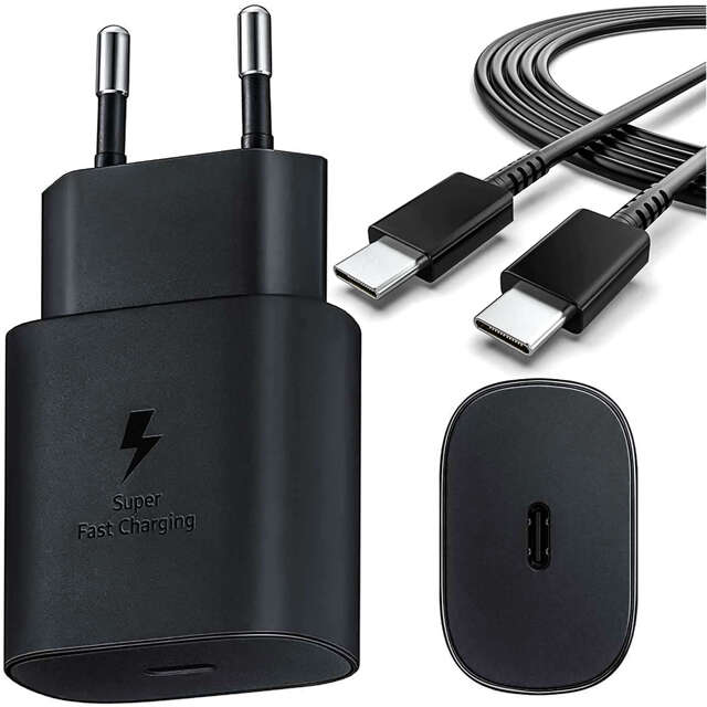 Alogy Ładowarka sieciowa USB-C Premium Wall Charger 25W + Kabel  2x Type-C 100cm do Samsung 