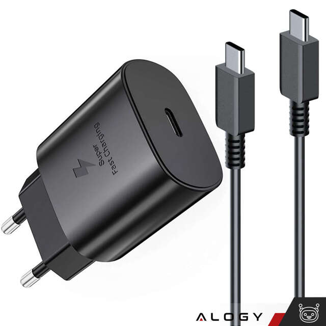 Alogy Ładowarka sieciowa USB-C Premium Wall Charger 25W + Kabel  2x Type-C 100cm do Samsung 