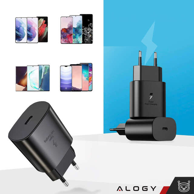 Alogy Ładowarka sieciowa USB-C Premium Wall Charger 25W + Kabel  2x Type-C 100cm do Samsung 