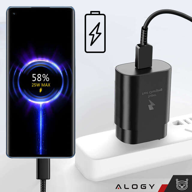 Alogy Ładowarka sieciowa USB-C Premium Wall Charger 25W + Kabel  2x Type-C 100cm do Samsung 