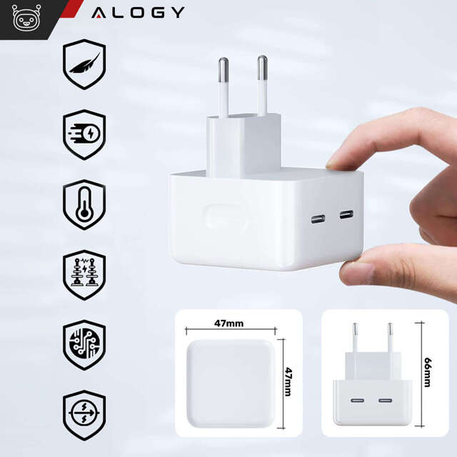 Alogy Ładowarka sieciowa szybka 35W 2x USB-C USB typ C PD do iPhone 2-portowa kostka Biała