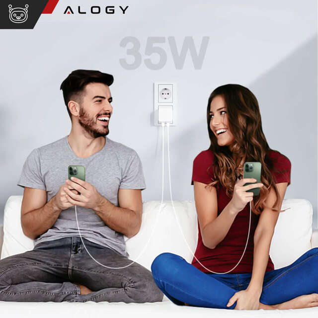 Alogy Ładowarka sieciowa szybka 35W 2x USB-C USB typ C PD do iPhone 2-portowa kostka Biała