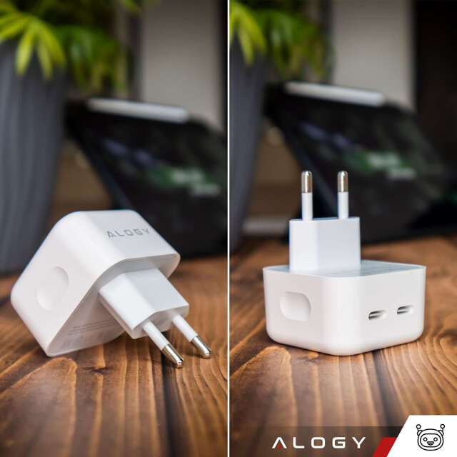 Alogy Ładowarka sieciowa szybka 35W 2x USB-C USB typ C PD do iPhone 2-portowa kostka Biała